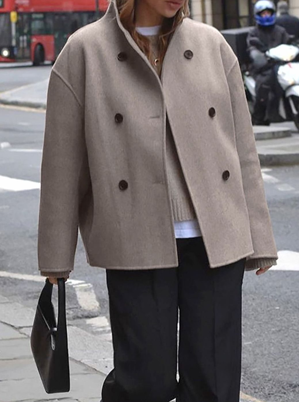 Sophia | Women's Double-Breasted Stand-Collar Wool Pea Coat