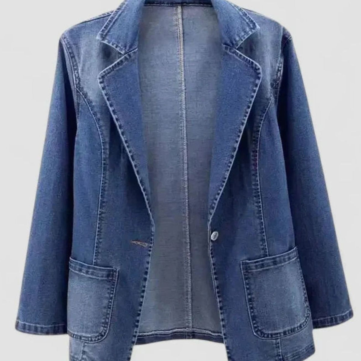 Penelope | Women's Elegant Denim Blazer Jacket Single-Button Straight Cut
