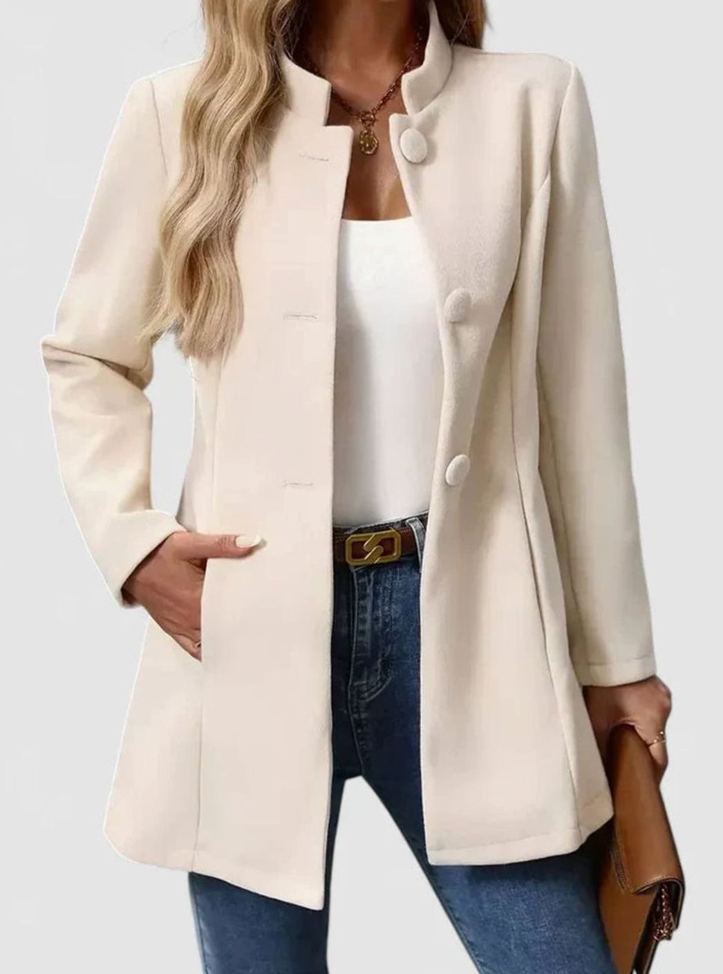 Victoria | Women's Elegant Stand-Collar Button-Front Formal Jacket