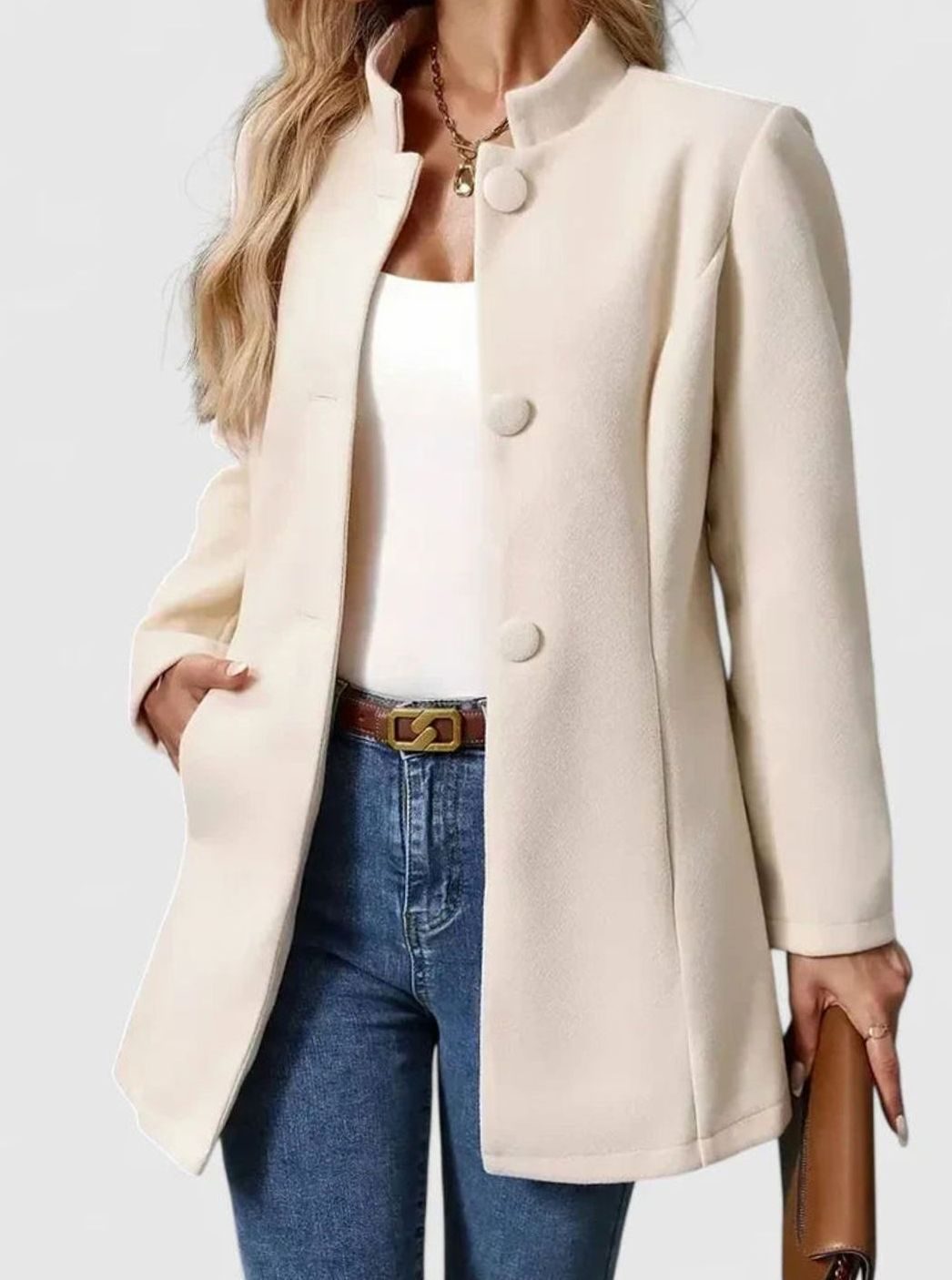 Victoria | Women's Elegant Stand-Collar Button-Front Formal Jacket