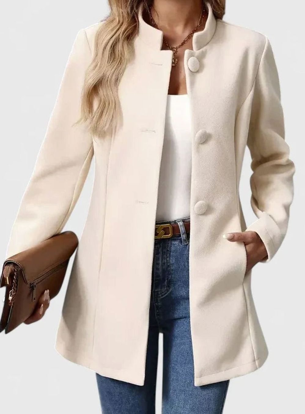 Victoria | Women's Elegant Stand-Collar Button-Front Formal Jacket