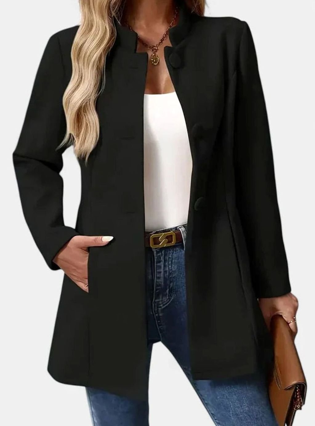 Victoria | Women's Elegant Stand-Collar Button-Front Formal Jacket