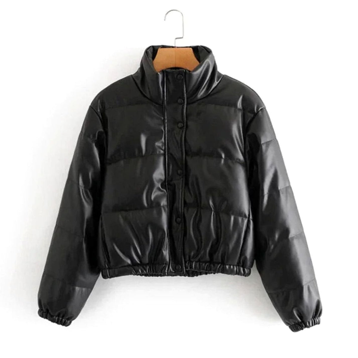 Mia | Women's Faux Leather Quilted Puffer Jacket Hooded Winter Coat