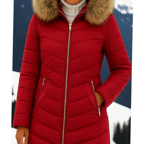 Luna | Women's Hooded Faux-Fur Trim Quilted Jacket Waist-Defining Puffer Coat