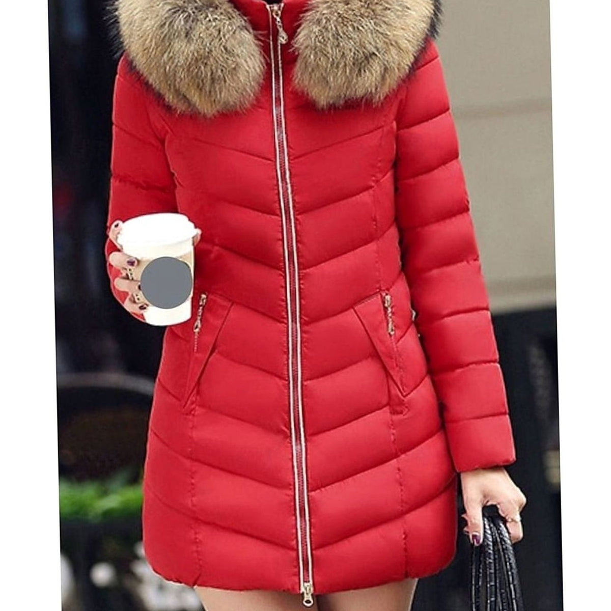Luna | Women's Hooded Faux-Fur Trim Quilted Jacket Waist-Defining Puffer Coat