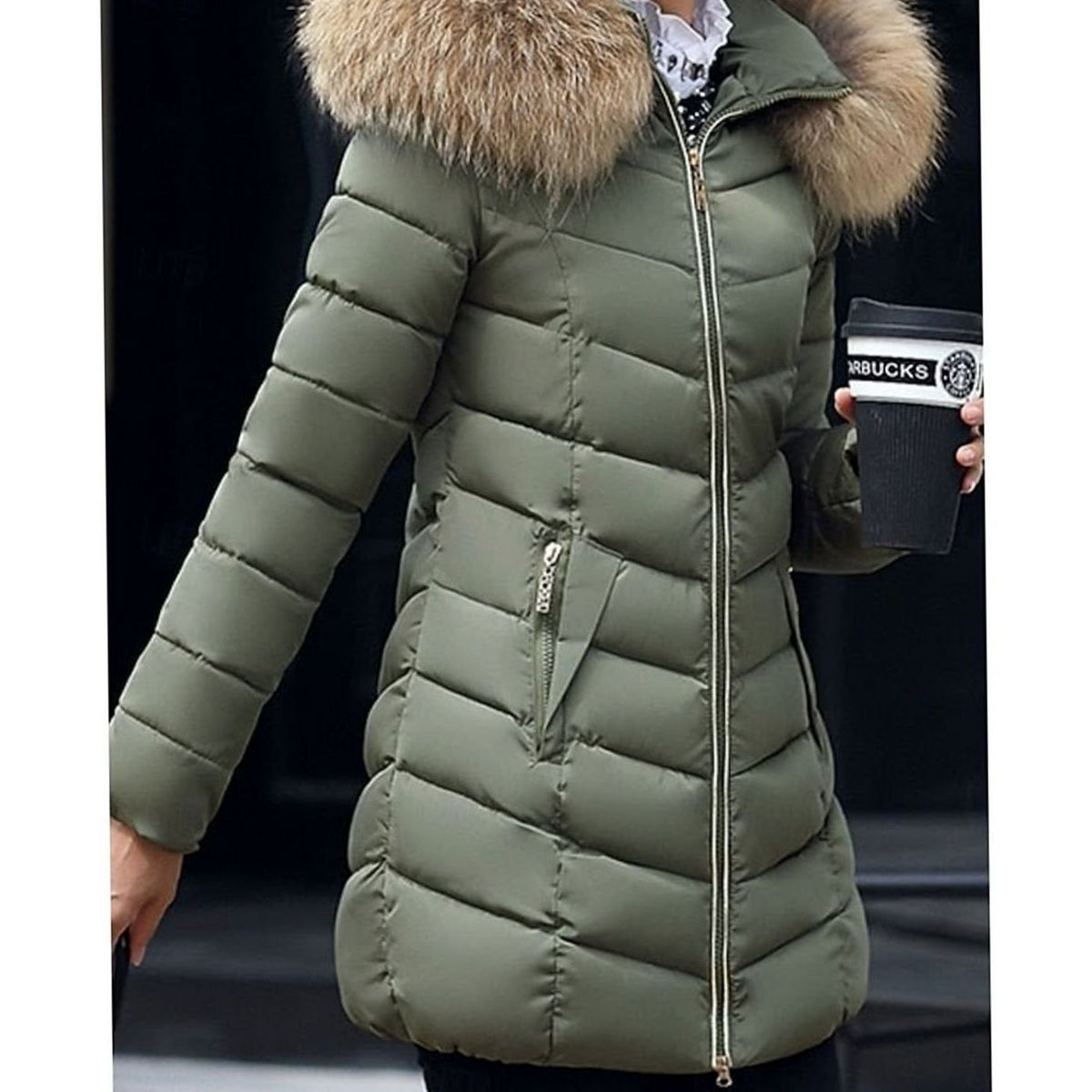 Luna | Women's Hooded Faux-Fur Trim Quilted Jacket Waist-Defining Puffer Coat