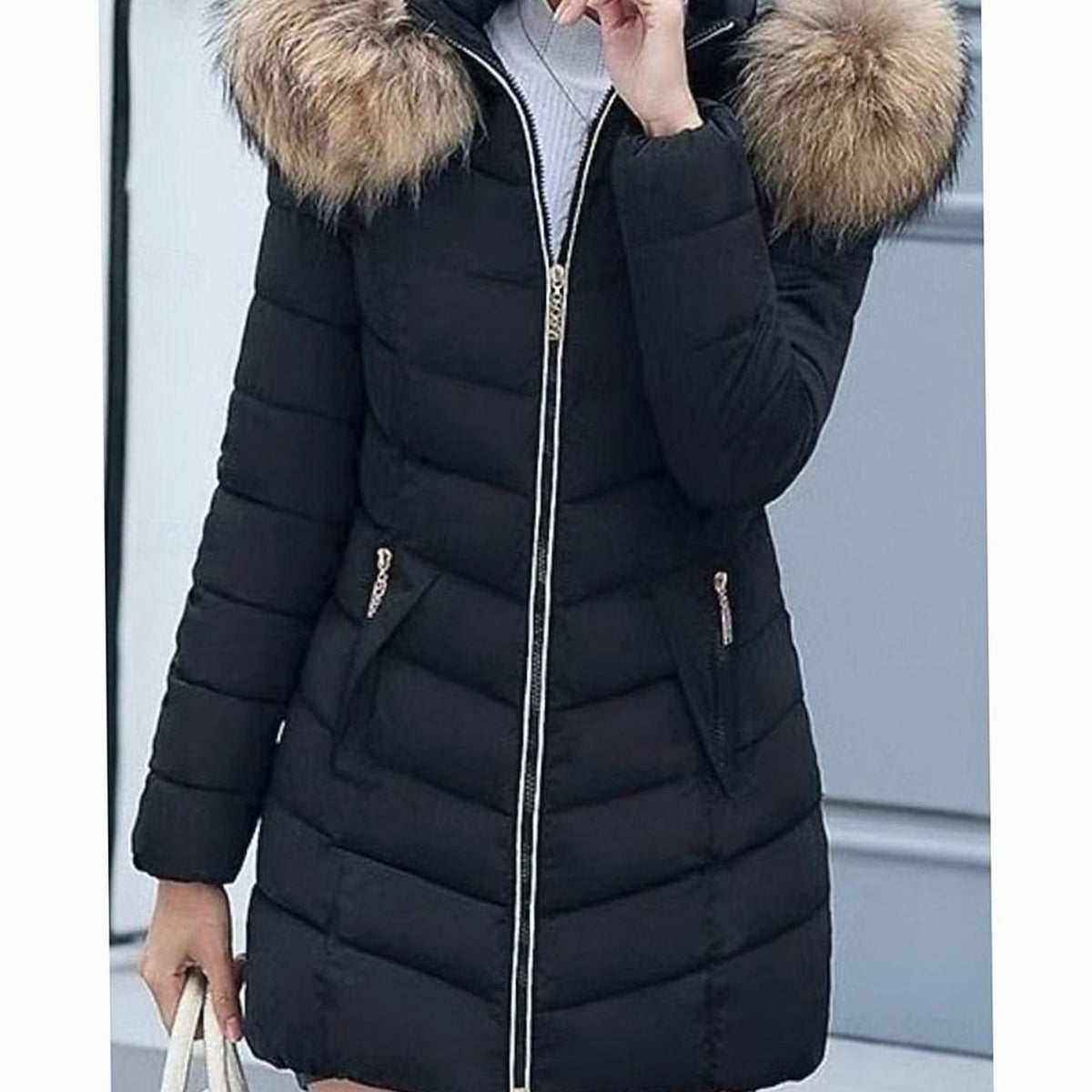 Luna | Women's Hooded Faux-Fur Trim Quilted Jacket Waist-Defining Puffer Coat