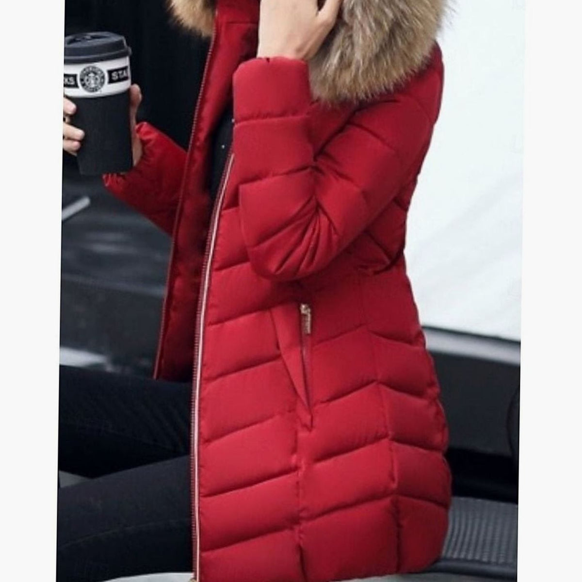 Luna | Women's Hooded Faux-Fur Trim Quilted Jacket Waist-Defining Puffer Coat