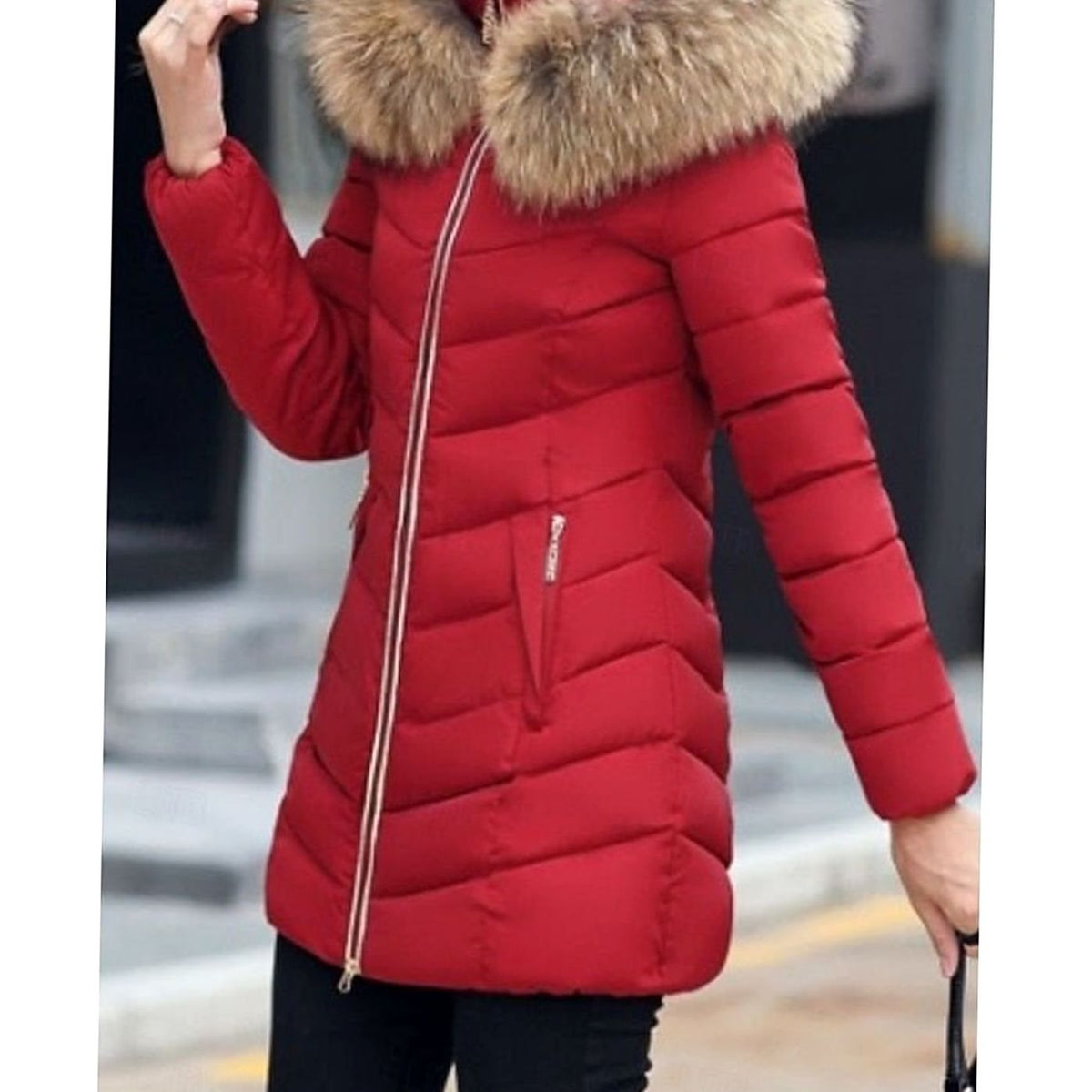 Luna | Women's Hooded Faux-Fur Trim Quilted Jacket Waist-Defining Puffer Coat