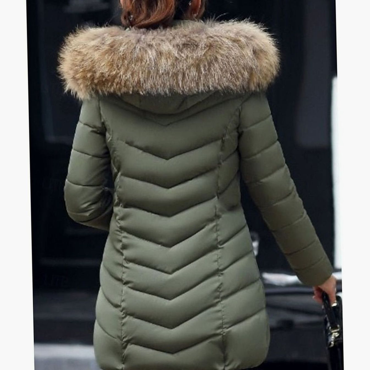 Luna | Women's Hooded Faux-Fur Trim Quilted Jacket Waist-Defining Puffer Coat