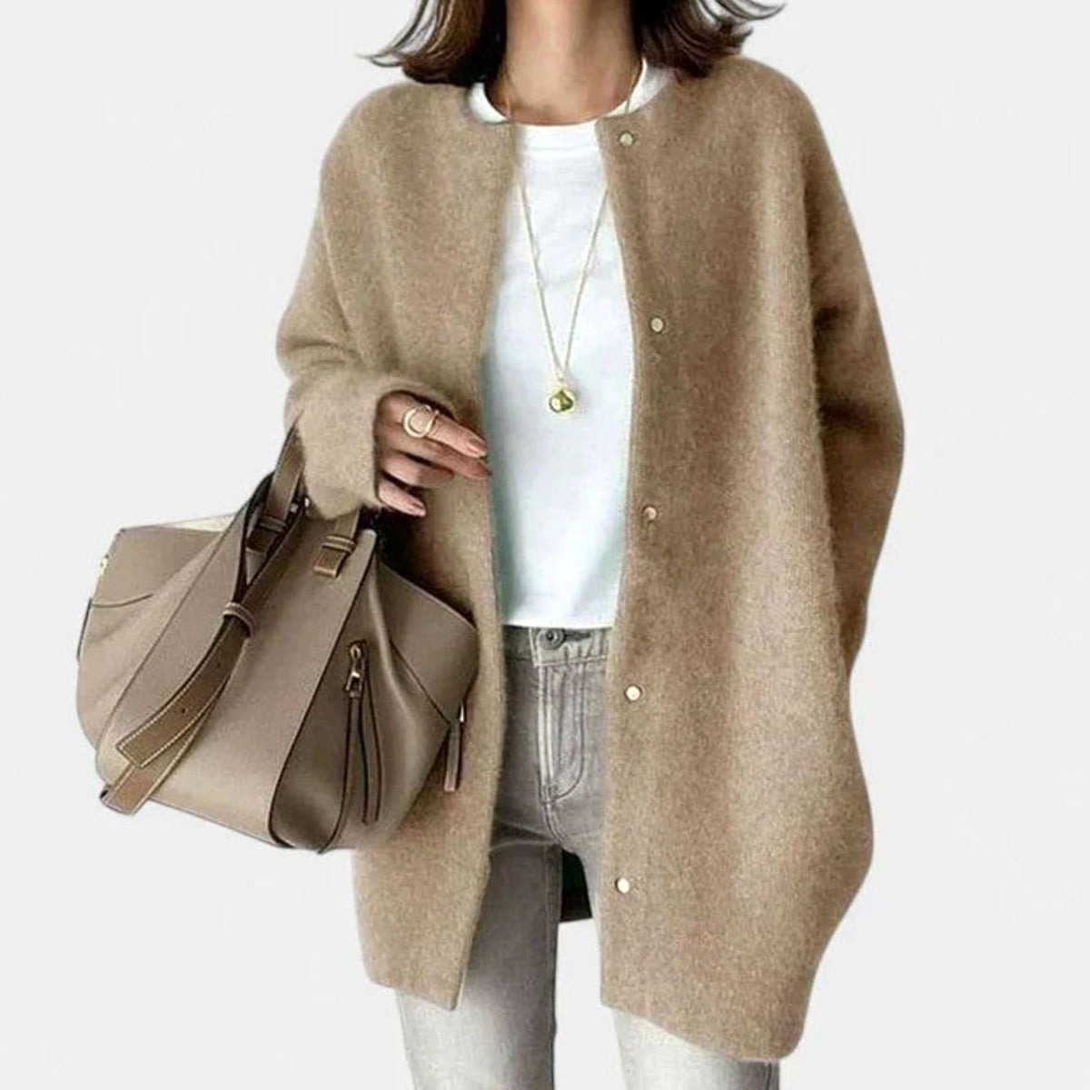 Victoria | Women's Oversized Button-Front Knit Cardigan Sweater, Camel