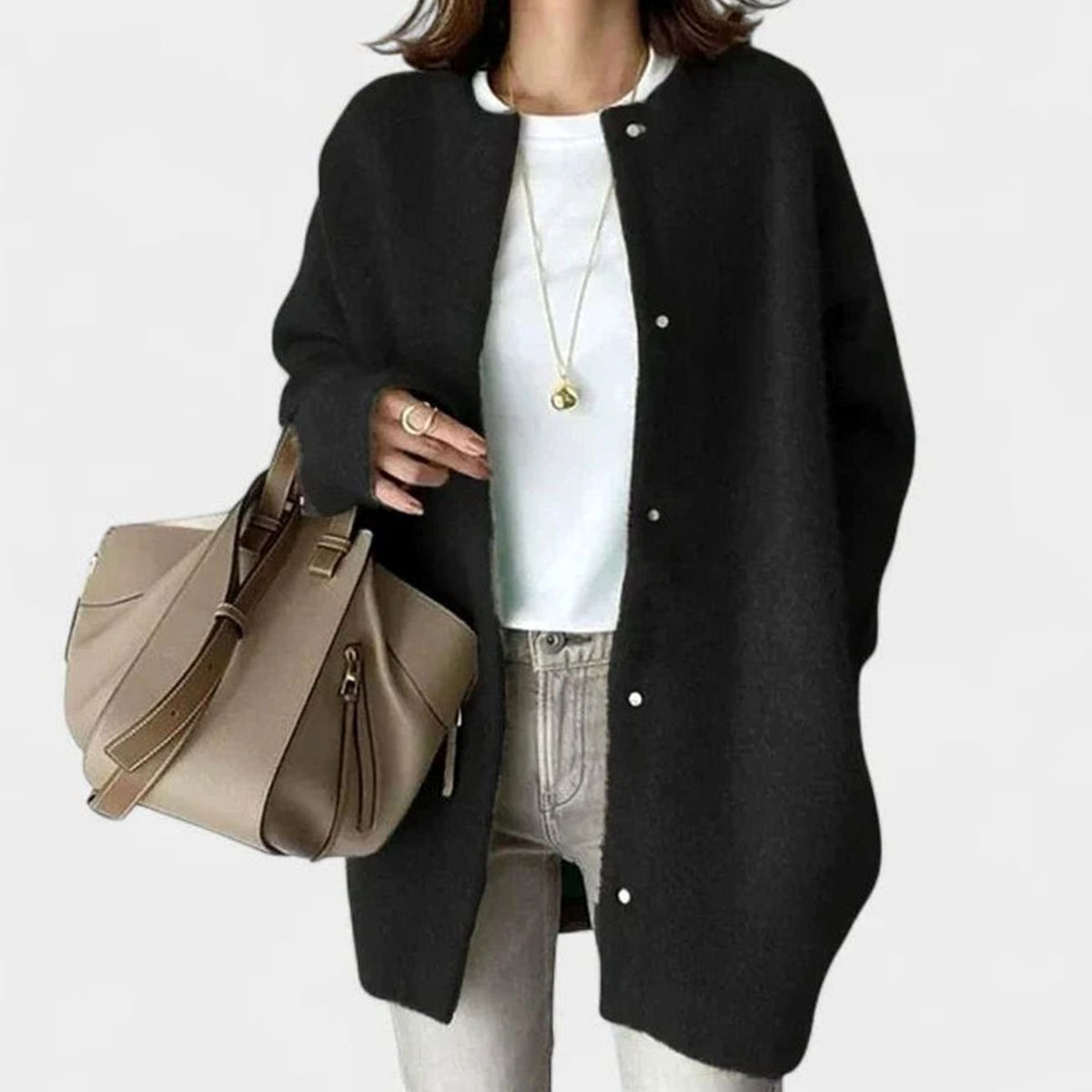 Victoria | Women's Oversized Button-Front Knit Cardigan Sweater, Camel
