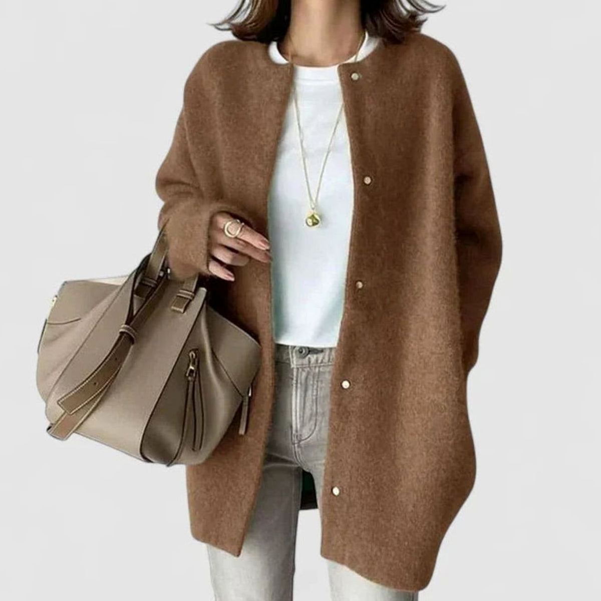 Victoria | Women's Oversized Button-Front Knit Cardigan Sweater, Camel