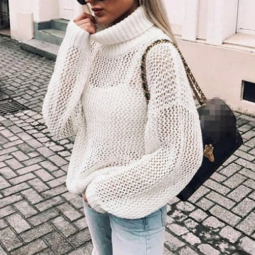 Aria | Women's Oversized Chunky Knit Turtleneck Sweater Balloon Sleeves