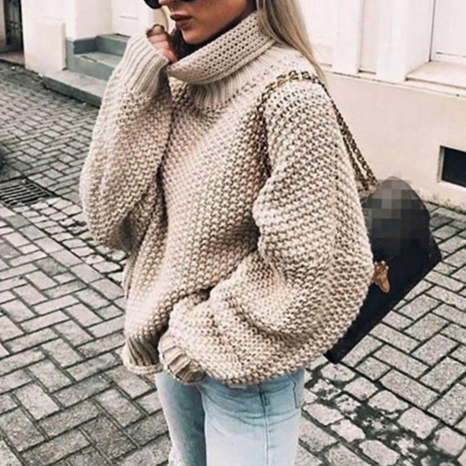 Aria | Women's Oversized Chunky Knit Turtleneck Sweater Balloon Sleeves