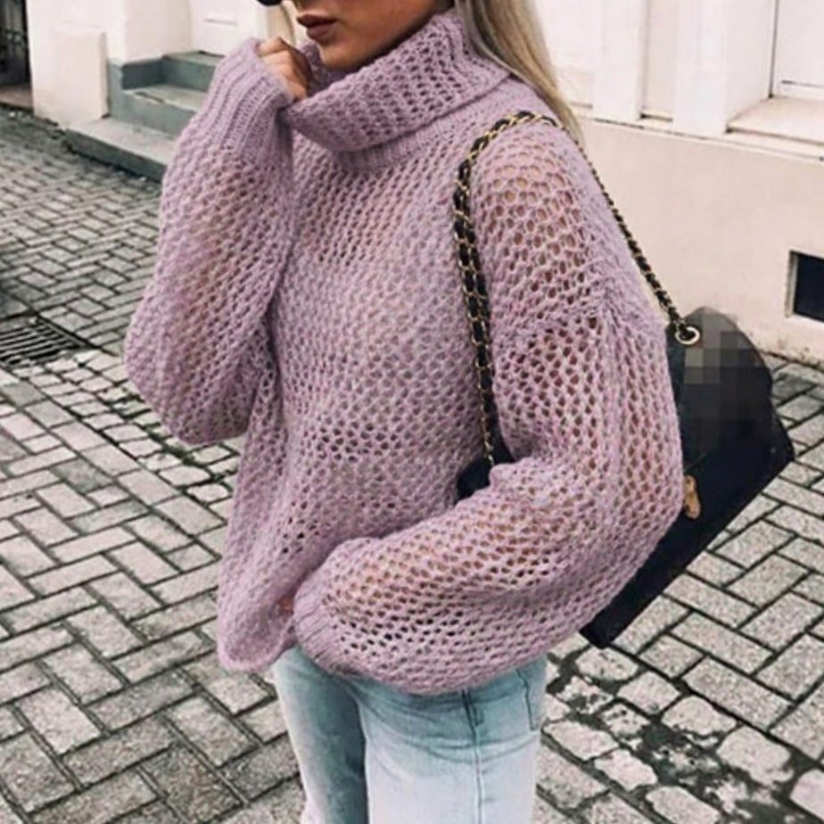 Aria | Women's Oversized Chunky Knit Turtleneck Sweater Balloon Sleeves