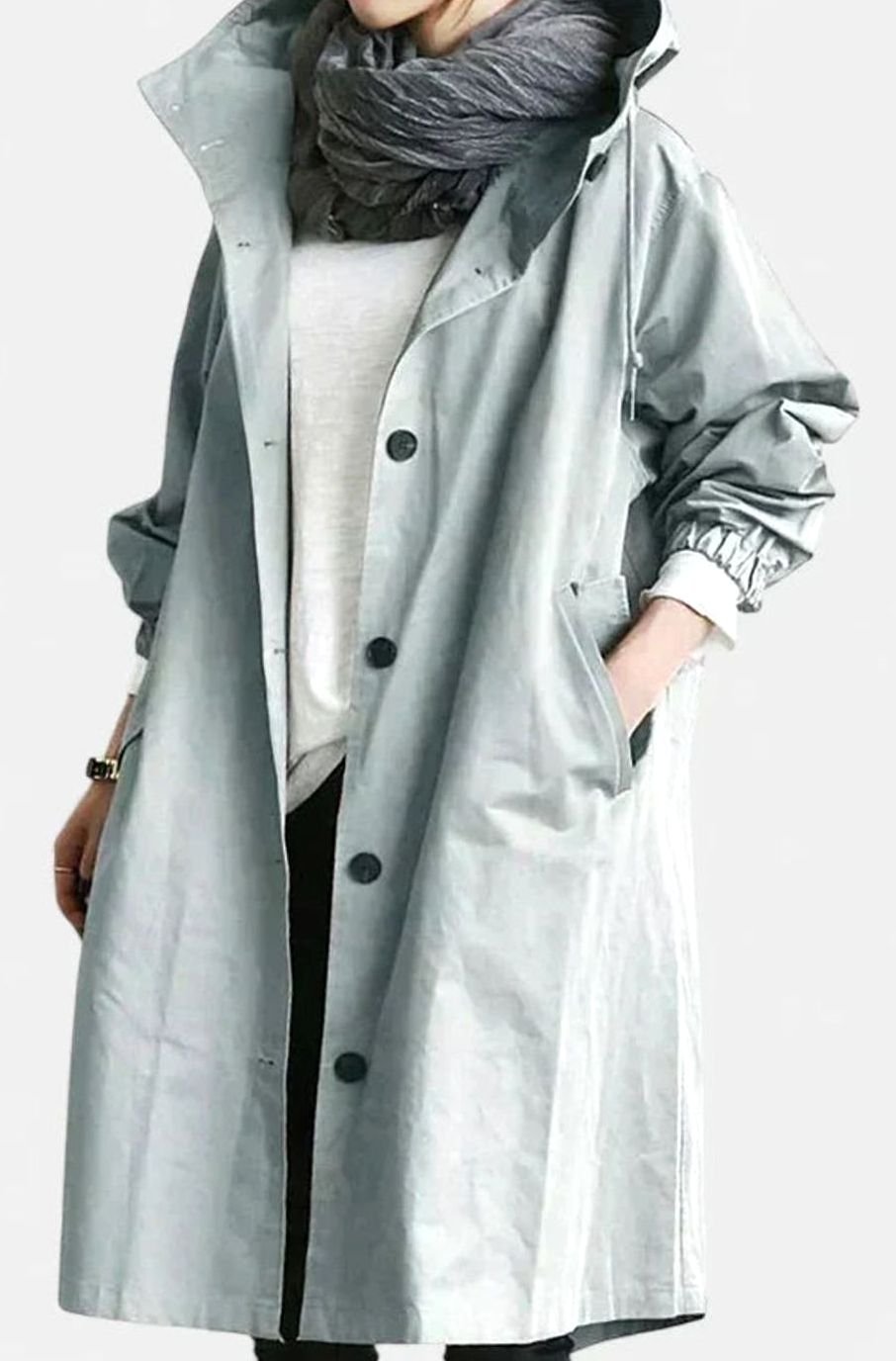 Scarlett | Women's Oversized Hooded Button-Front Longline Trench Coat