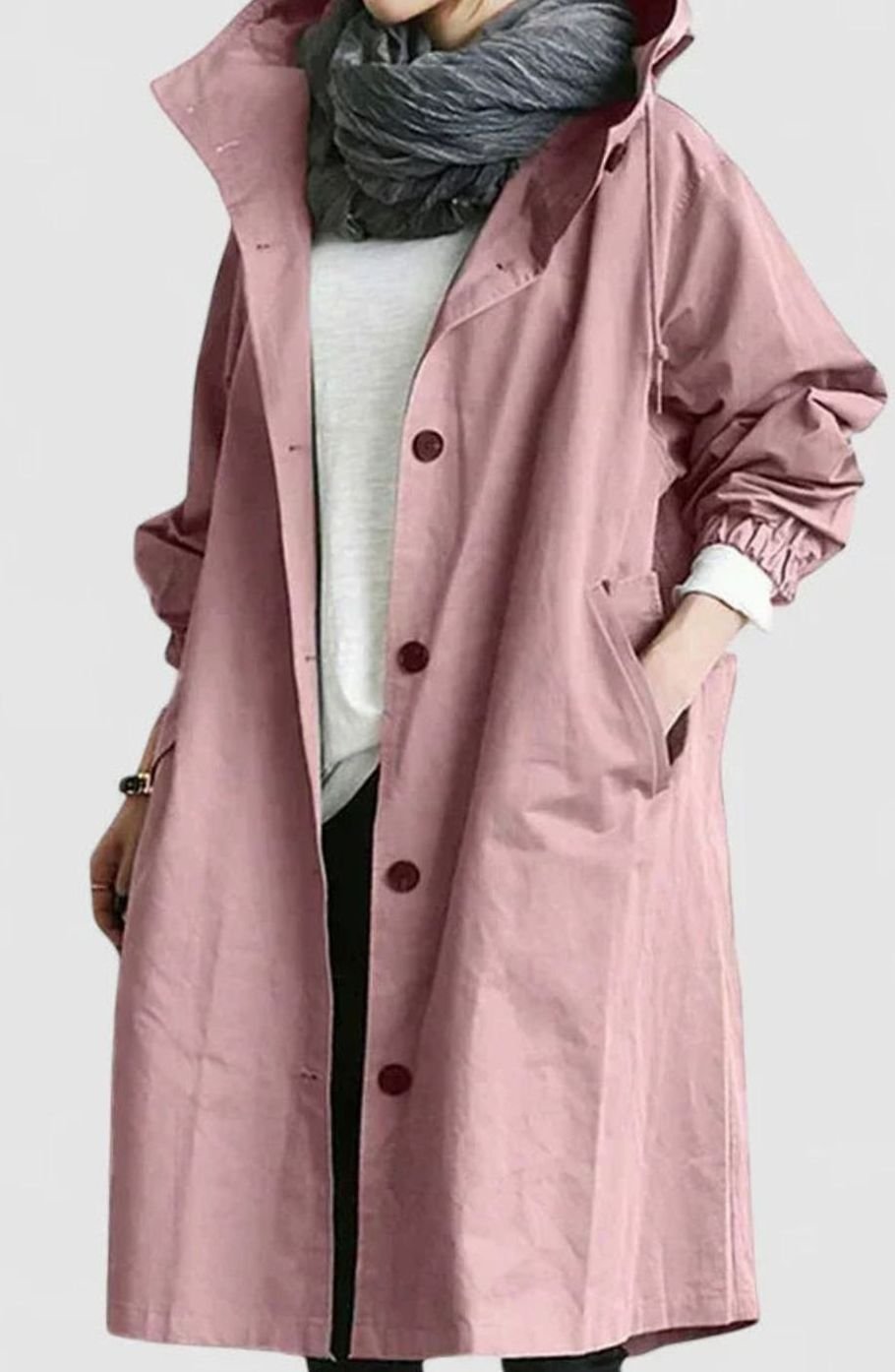 Scarlett | Women's Oversized Hooded Button-Front Longline Trench Coat