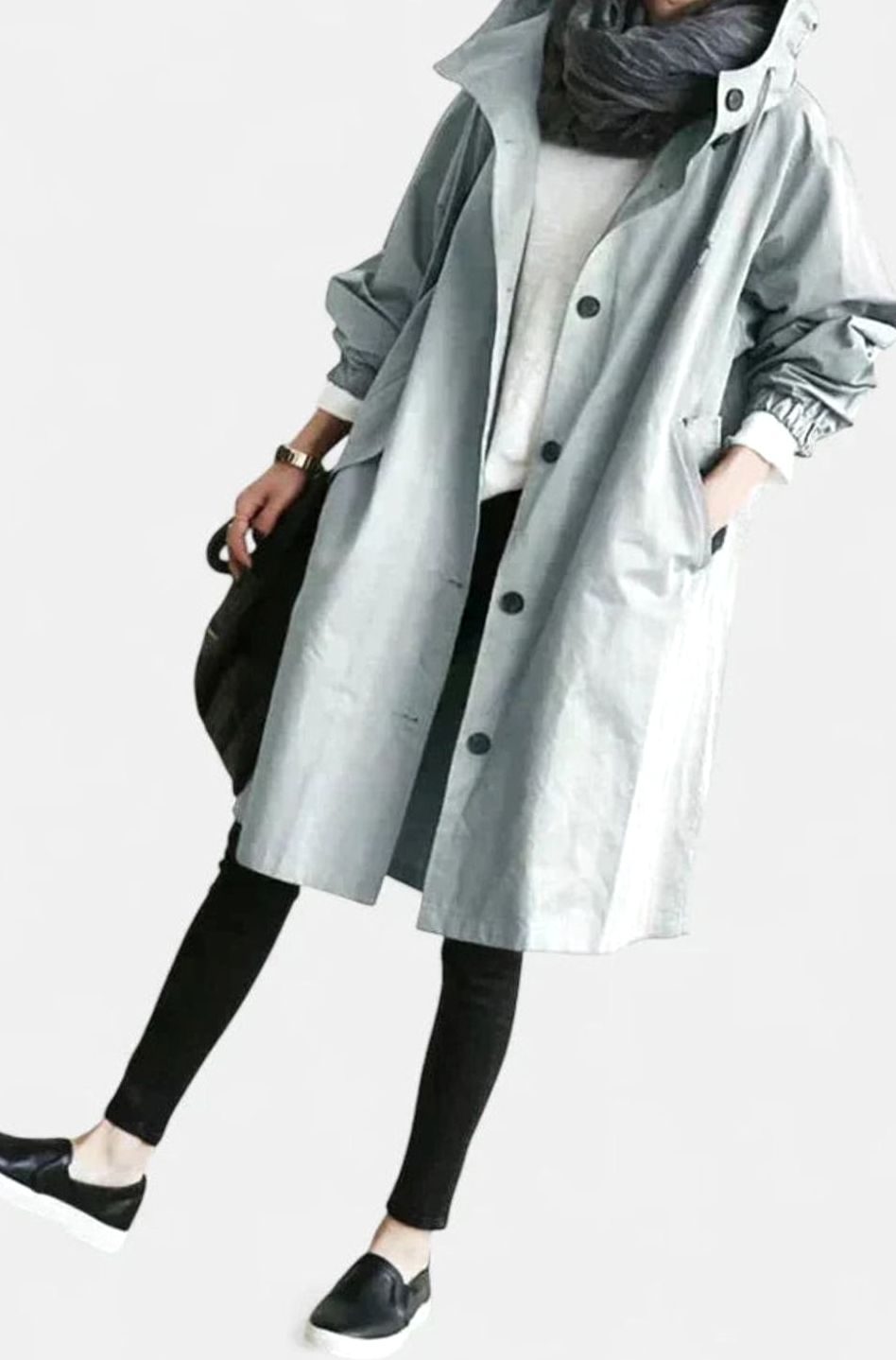 Scarlett | Women's Oversized Hooded Button-Front Longline Trench Coat