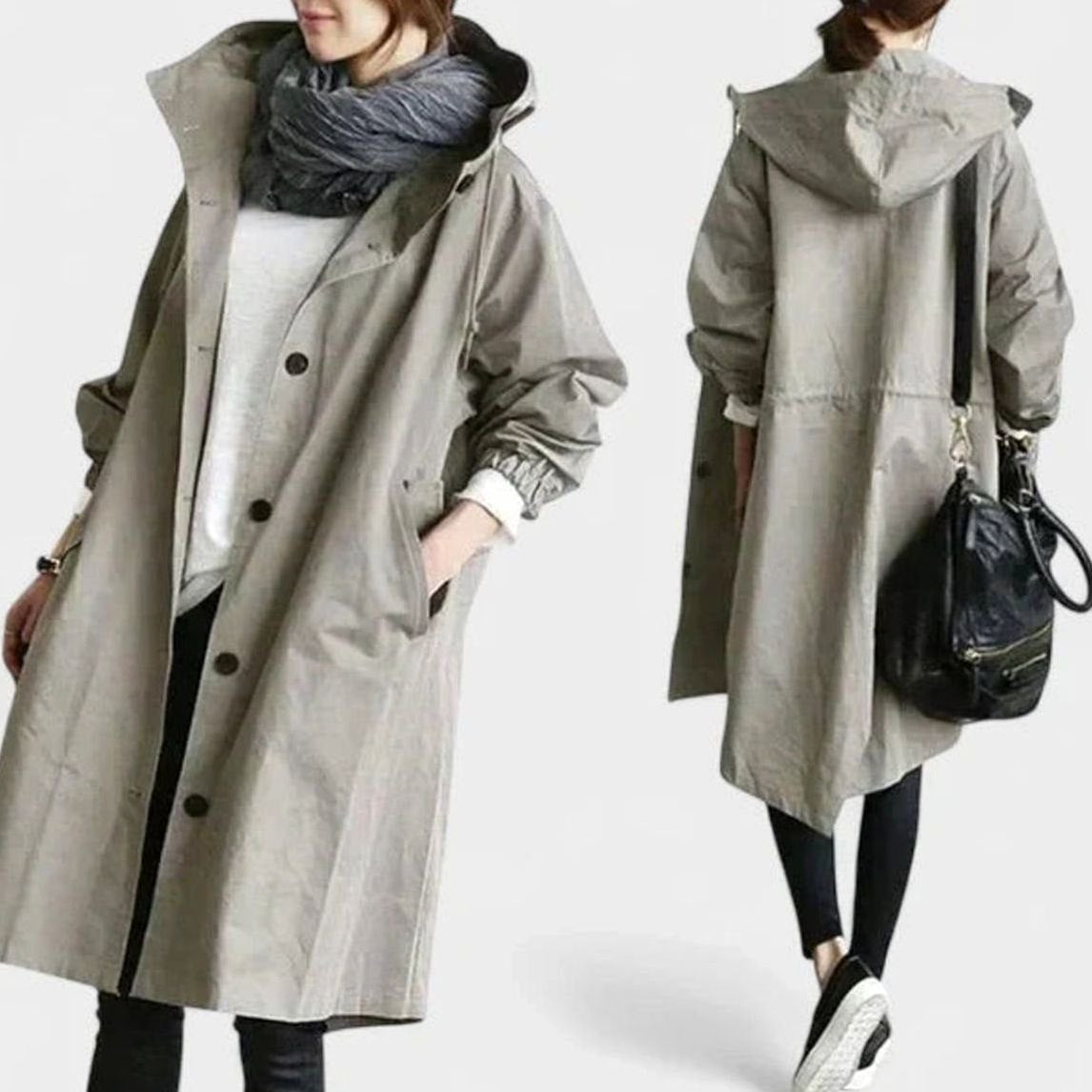 Scarlett | Women's Oversized Hooded Button-Front Longline Trench Coat