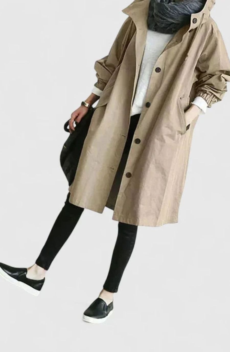 Scarlett | Women's Oversized Hooded Button-Front Longline Trench Coat