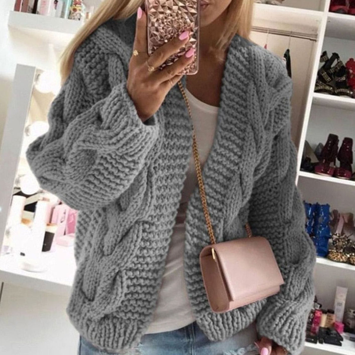 Penelope | Women's Oversized Open-Front Chunky Cable Knit Cardigan