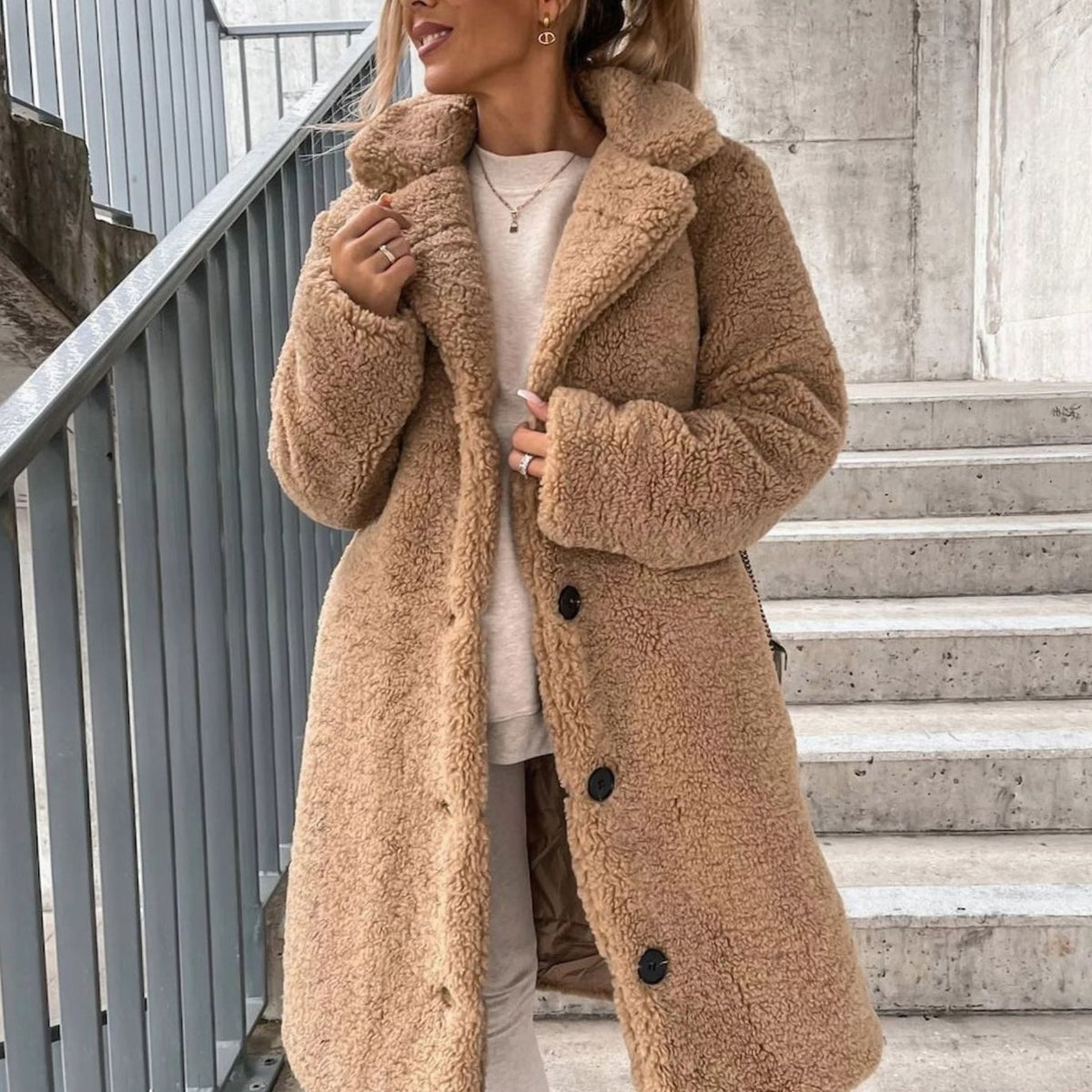Camila | Women's Oversized Teddy Long Winter Coat Button-Front