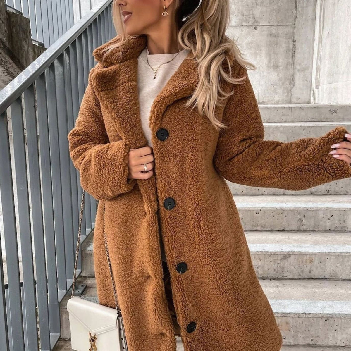 Camila | Women's Oversized Teddy Long Winter Coat Button-Front