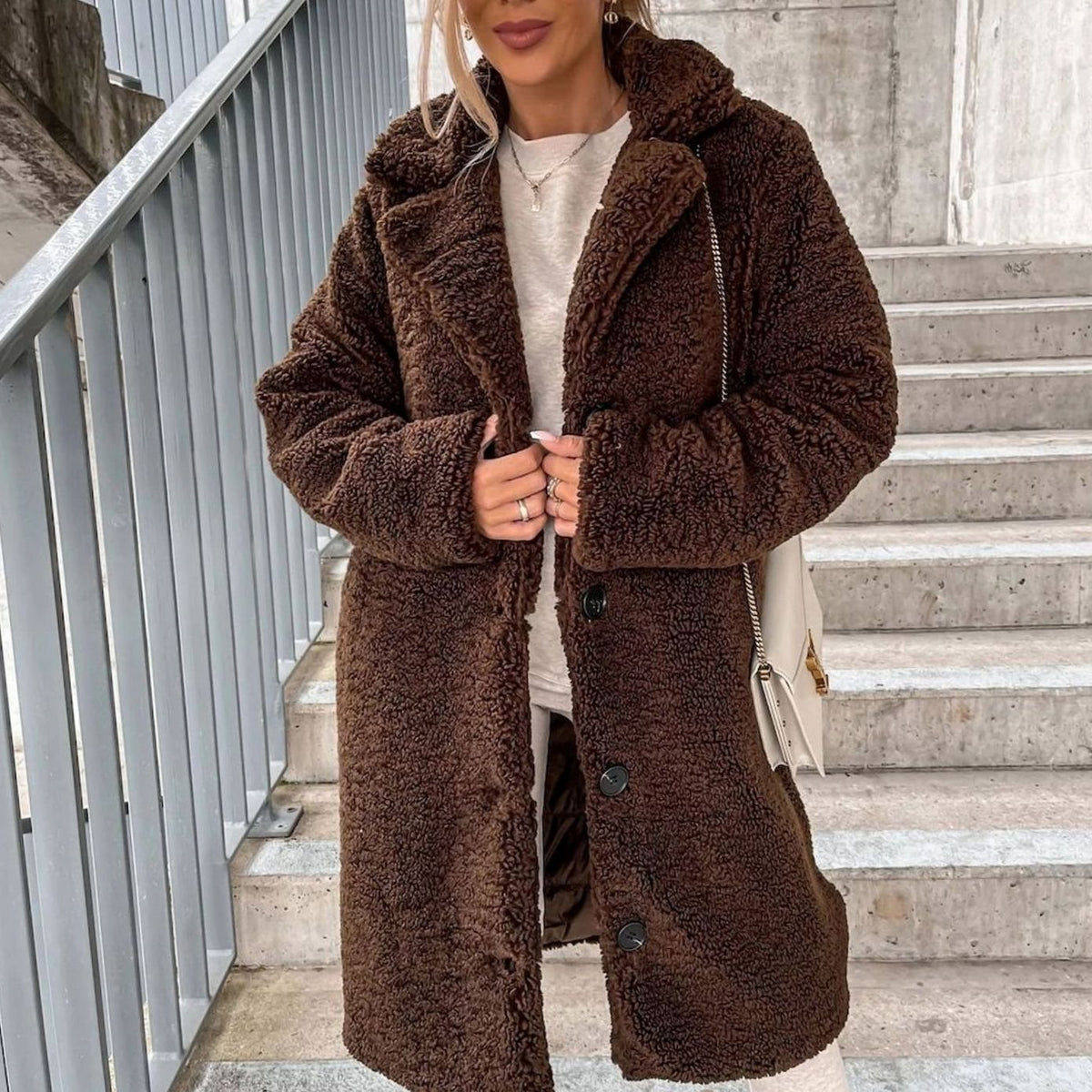 Camila | Women's Oversized Teddy Long Winter Coat Button-Front