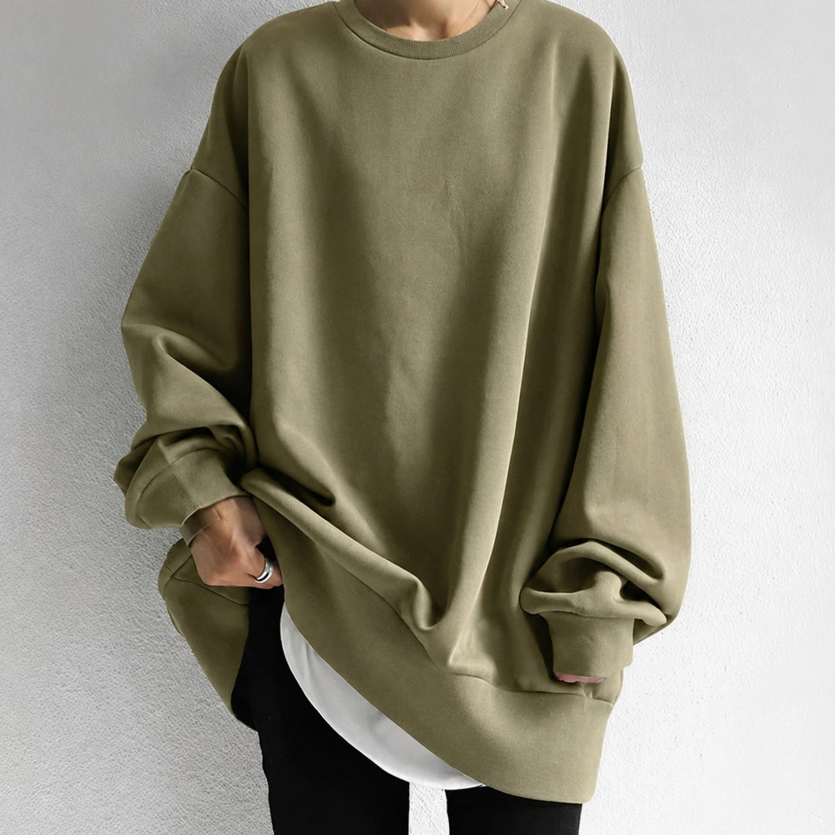 Harper | Women's Oversized Tunic Sweater Drop-Shoulder Crewneck Long Sleeve