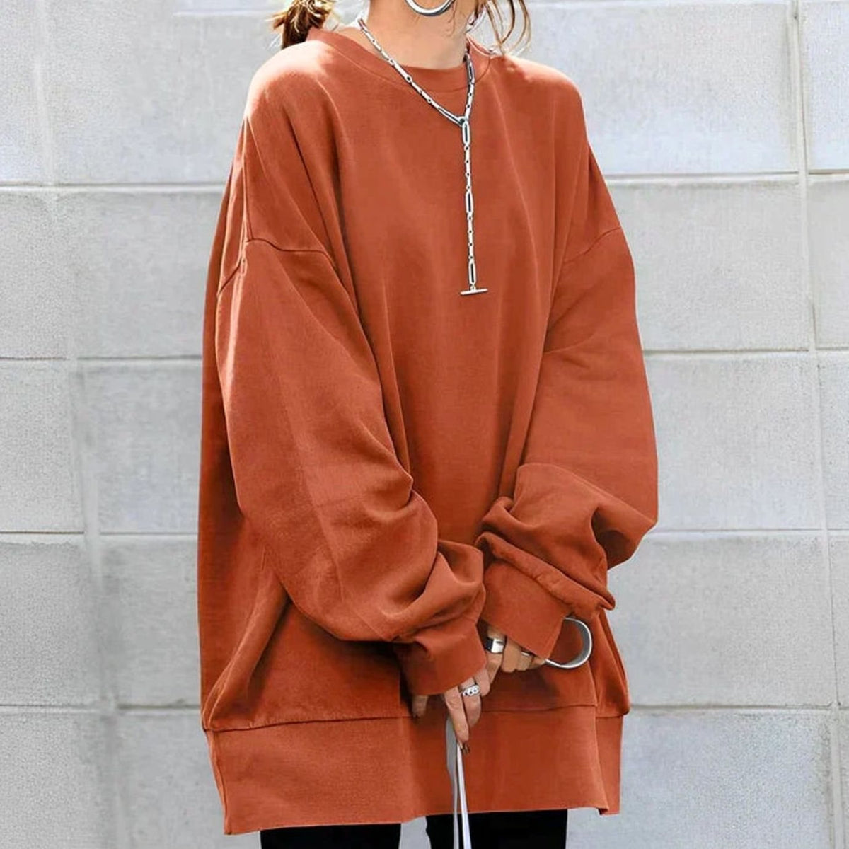 Harper | Women's Oversized Tunic Sweater Drop-Shoulder Crewneck Long Sleeve