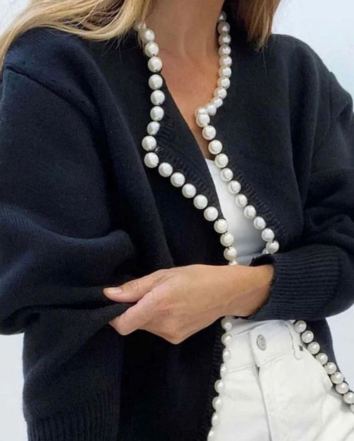 Penelope | Women's Pearl-Trim Open-Front Knit Cardigan Sweater