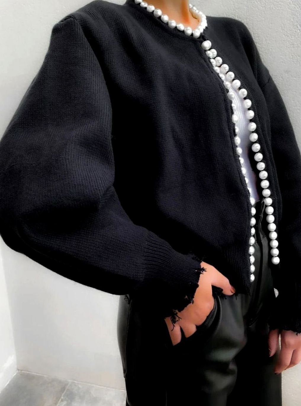 Penelope | Women's Pearl-Trim Open-Front Knit Cardigan Sweater