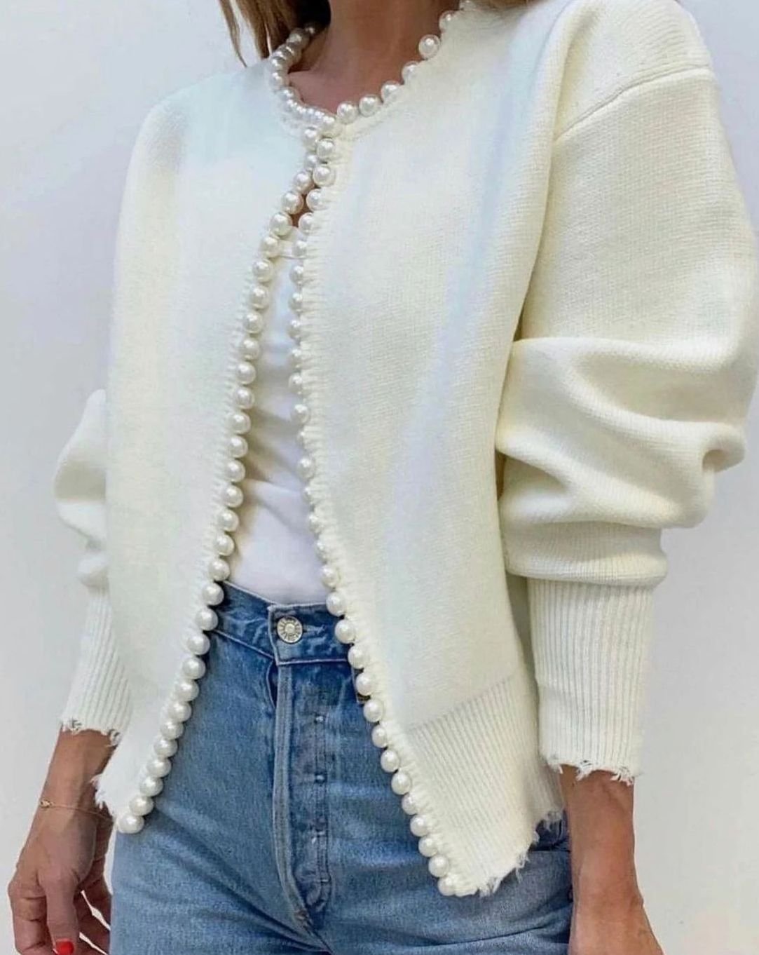 Penelope | Women's Pearl-Trim Open-Front Knit Cardigan Sweater