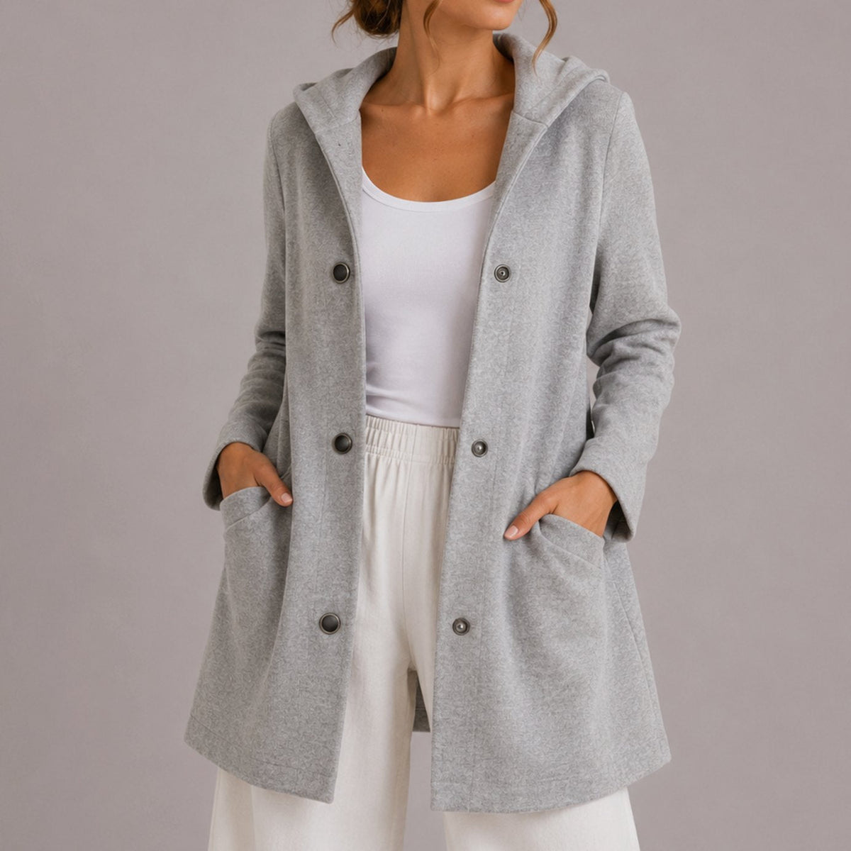 Camila | Women's Relaxed-Fit Hooded Button-Up Cardigan with Pockets