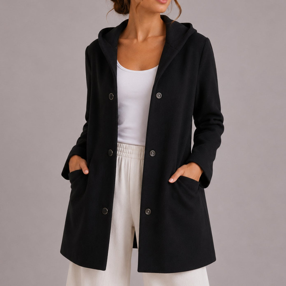 Camila | Women's Relaxed-Fit Hooded Button-Up Cardigan with Pockets