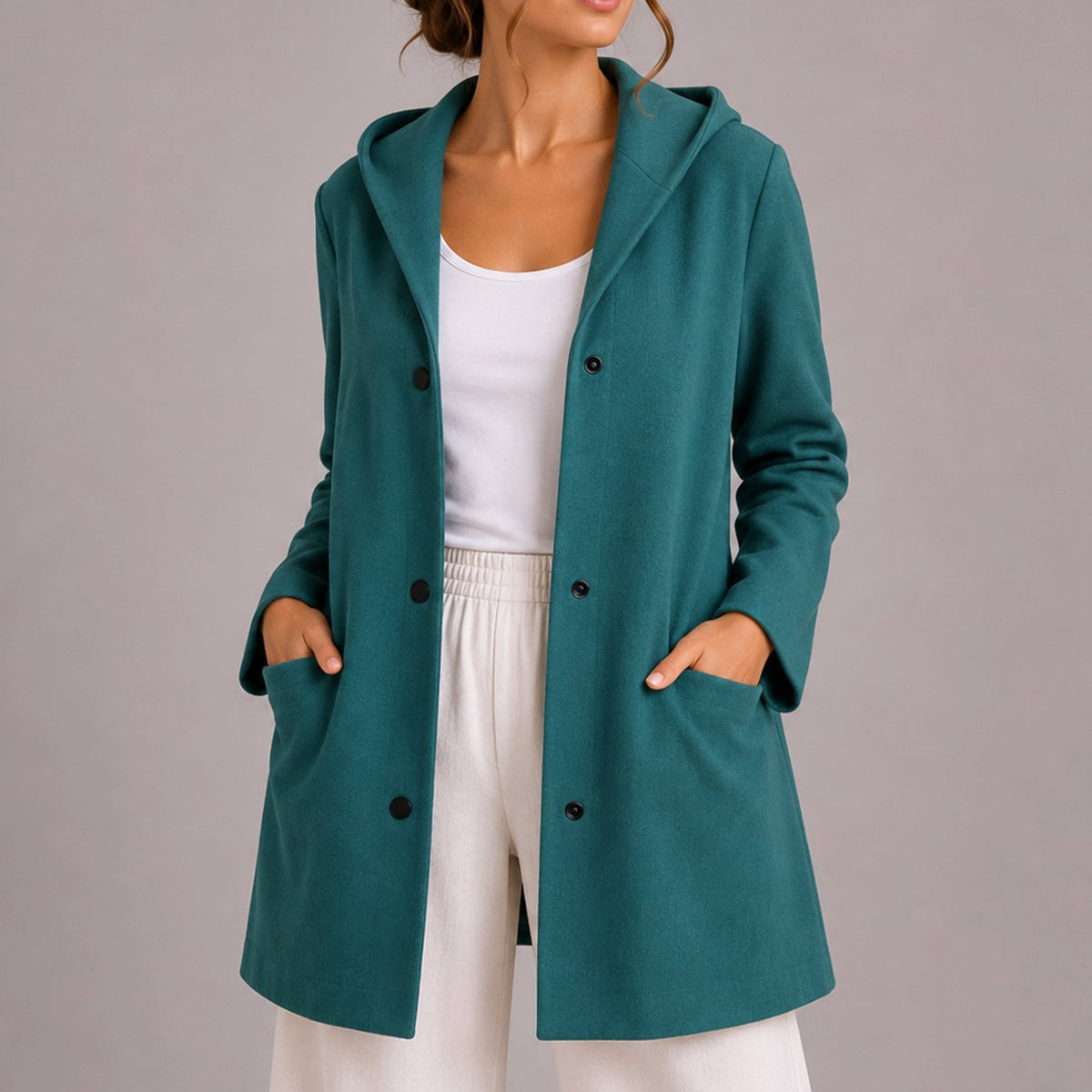 Camila | Women's Relaxed-Fit Hooded Button-Up Cardigan with Pockets