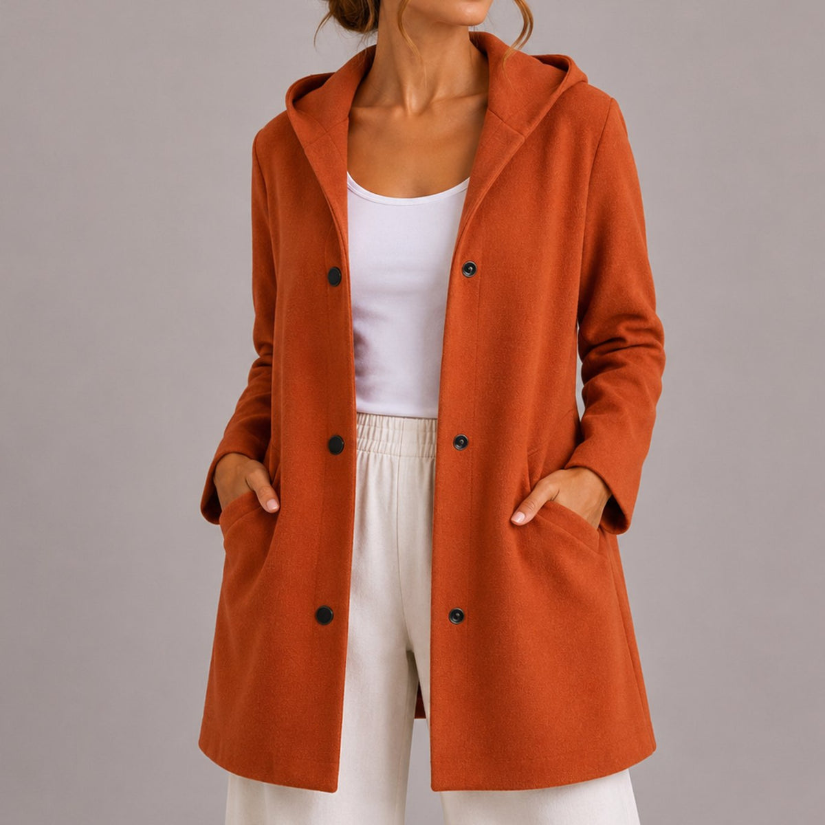 Camila | Women's Relaxed-Fit Hooded Button-Up Cardigan with Pockets
