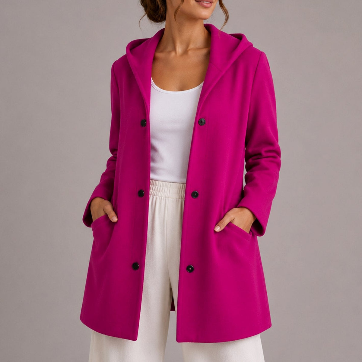 Camila | Women's Relaxed-Fit Hooded Button-Up Cardigan with Pockets