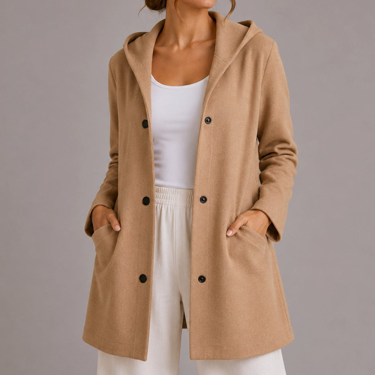 Camila | Women's Relaxed-Fit Hooded Button-Up Cardigan with Pockets
