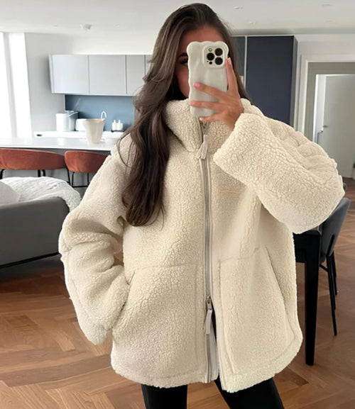Victoria | Women's Relaxed-Fit Teddy Zip-Up Jacket High Neck Fleece