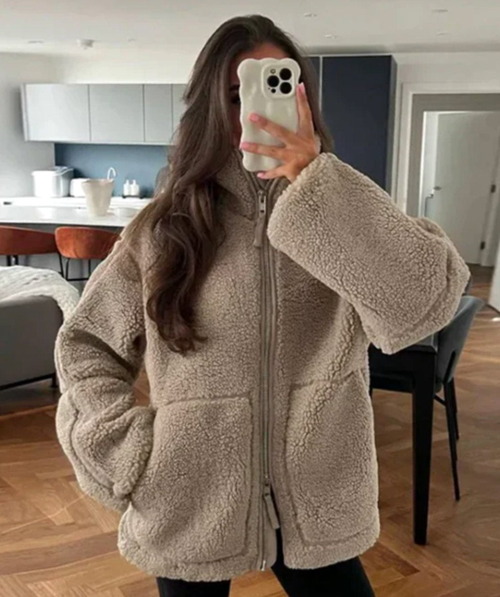 Victoria | Women's Relaxed-Fit Teddy Zip-Up Jacket High Neck Fleece