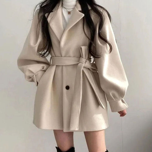 Olivia | Women's Short Belted Wool-Look Winter Coat Lapel A-Line
