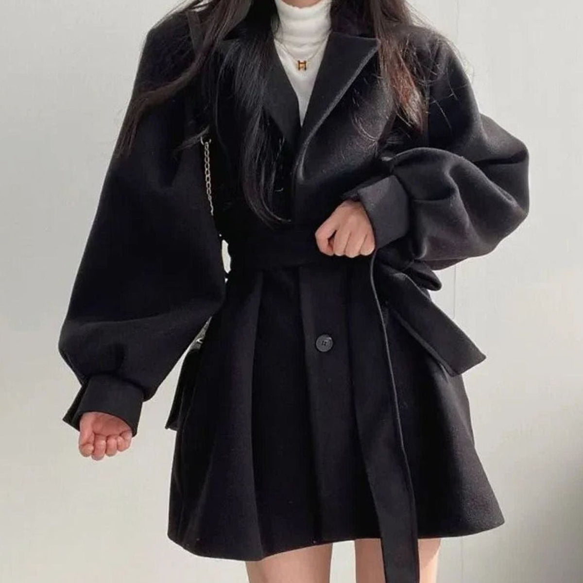 Olivia | Women's Short Belted Wool-Look Winter Coat Lapel A-Line
