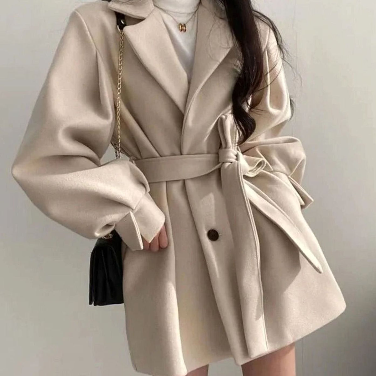 Olivia | Women's Short Belted Wool-Look Winter Coat Lapel A-Line
