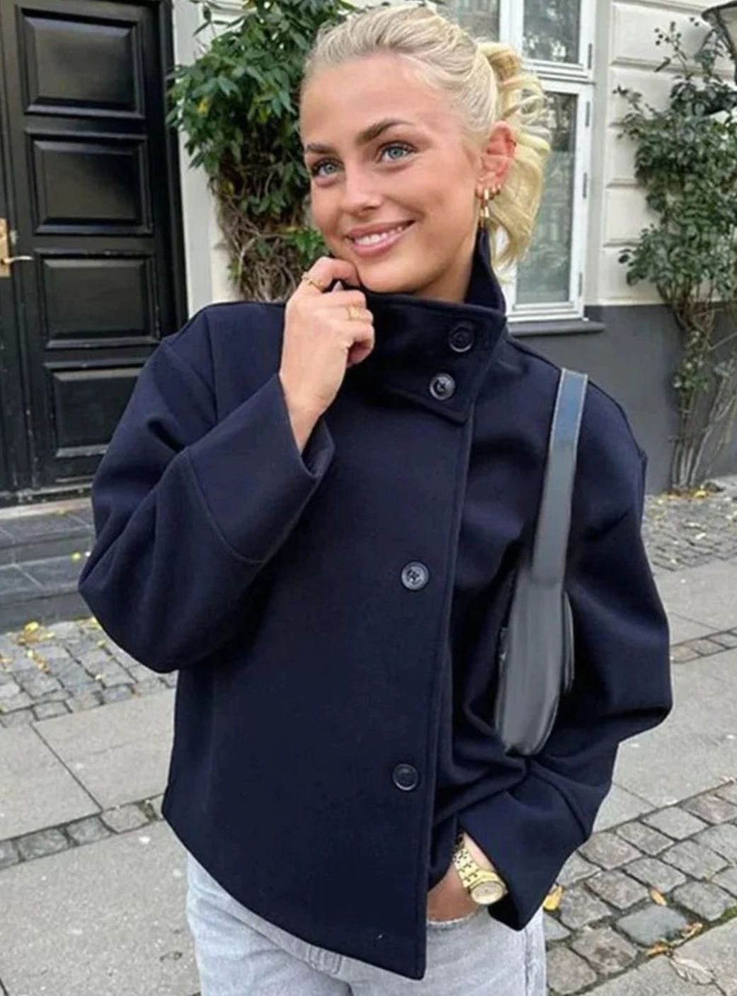 Emma | Women's Short Wool-Blend Button-Up High-Collar Winter Coat