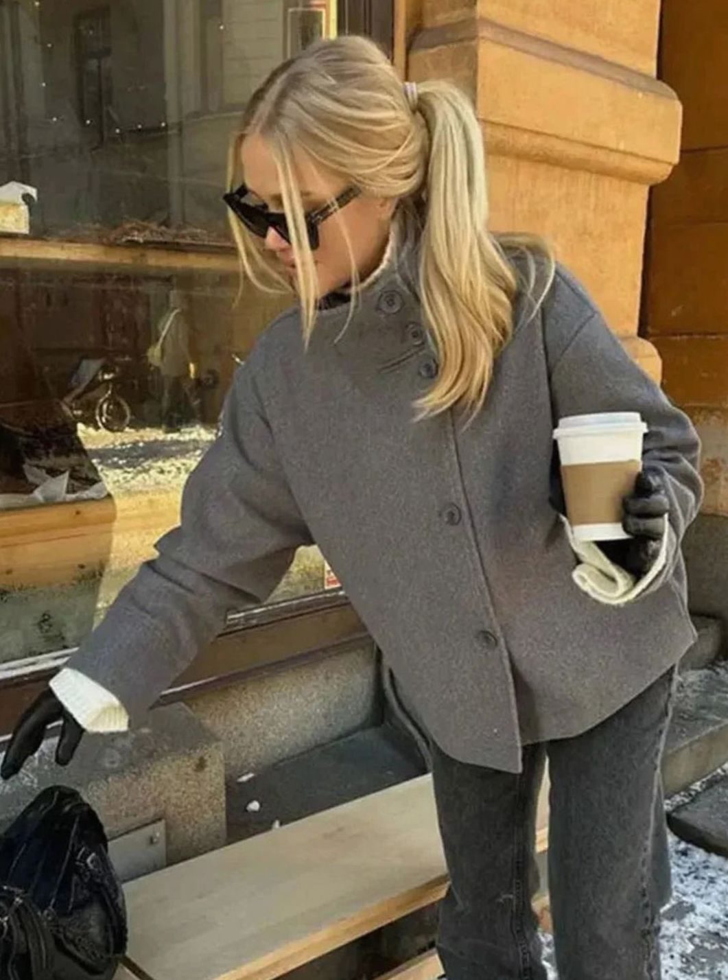 Emma | Women's Short Wool-Blend Button-Up High-Collar Winter Coat