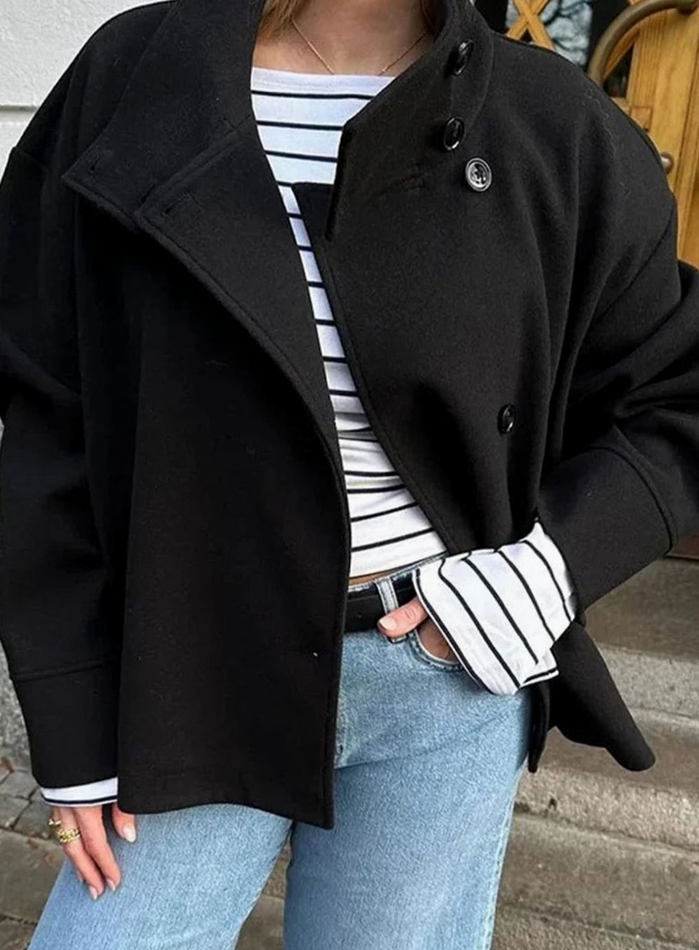 Emma | Women's Short Wool-Blend Button-Up High-Collar Winter Coat