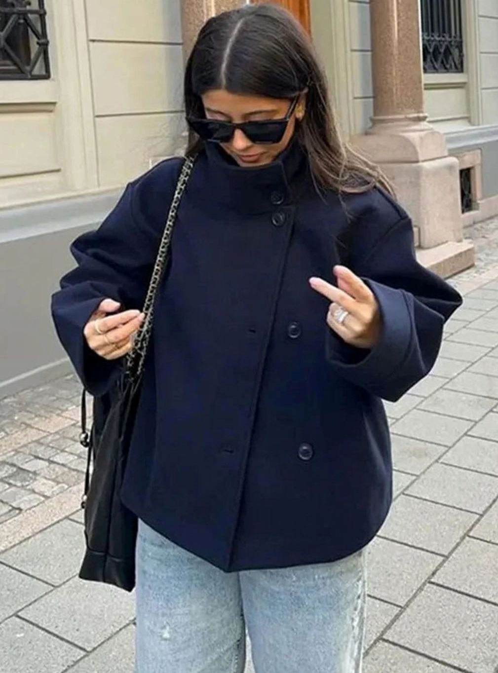 Emma | Women's Short Wool-Blend Button-Up High-Collar Winter Coat