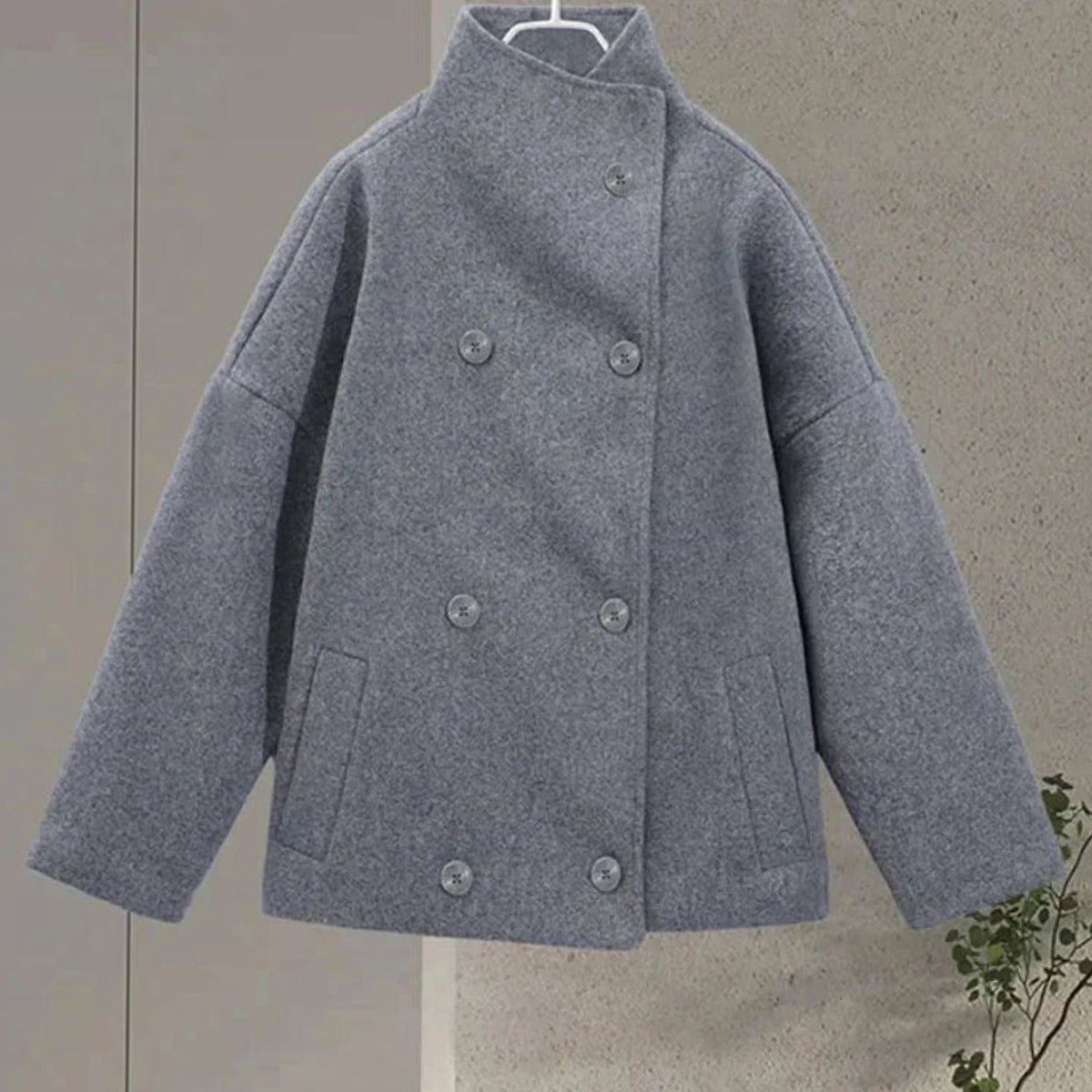 Emma | Women's Short Wool-Blend Button-Up High-Collar Winter Coat